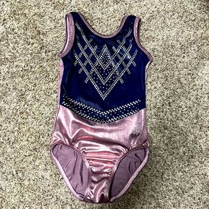Snowflake gymnastics leo. Beautiful navy and pink with rhinestones.
